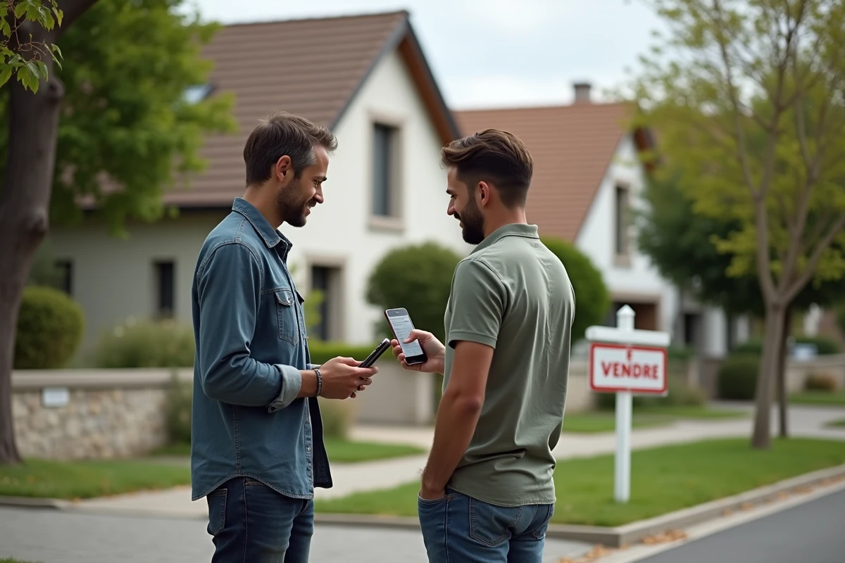 Couple visitant une maison à vendre trouvée grâce à une petite annonce immobilière en ligne